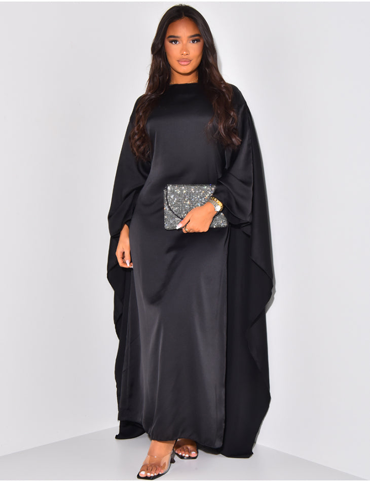 Satin butterfly abaya with fitted waist