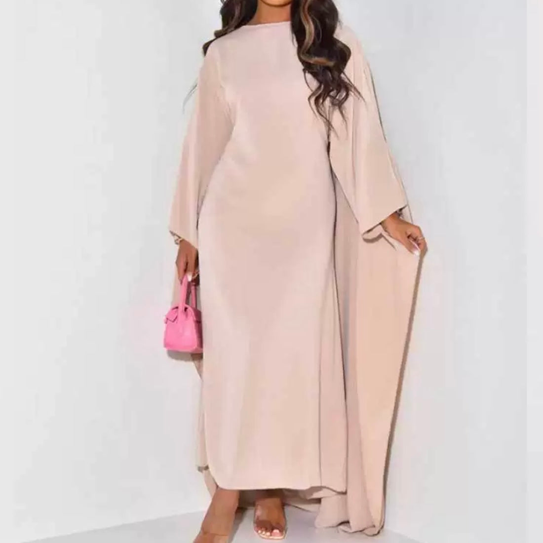 Satin butterfly abaya with fitted waist