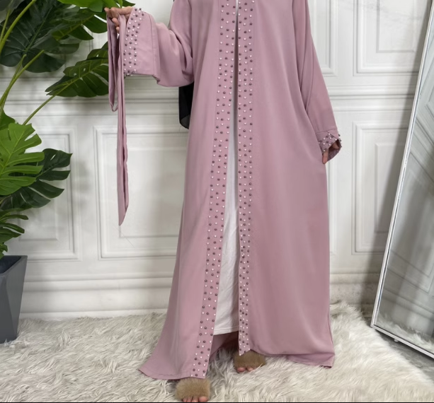 Flared abaya with pearls