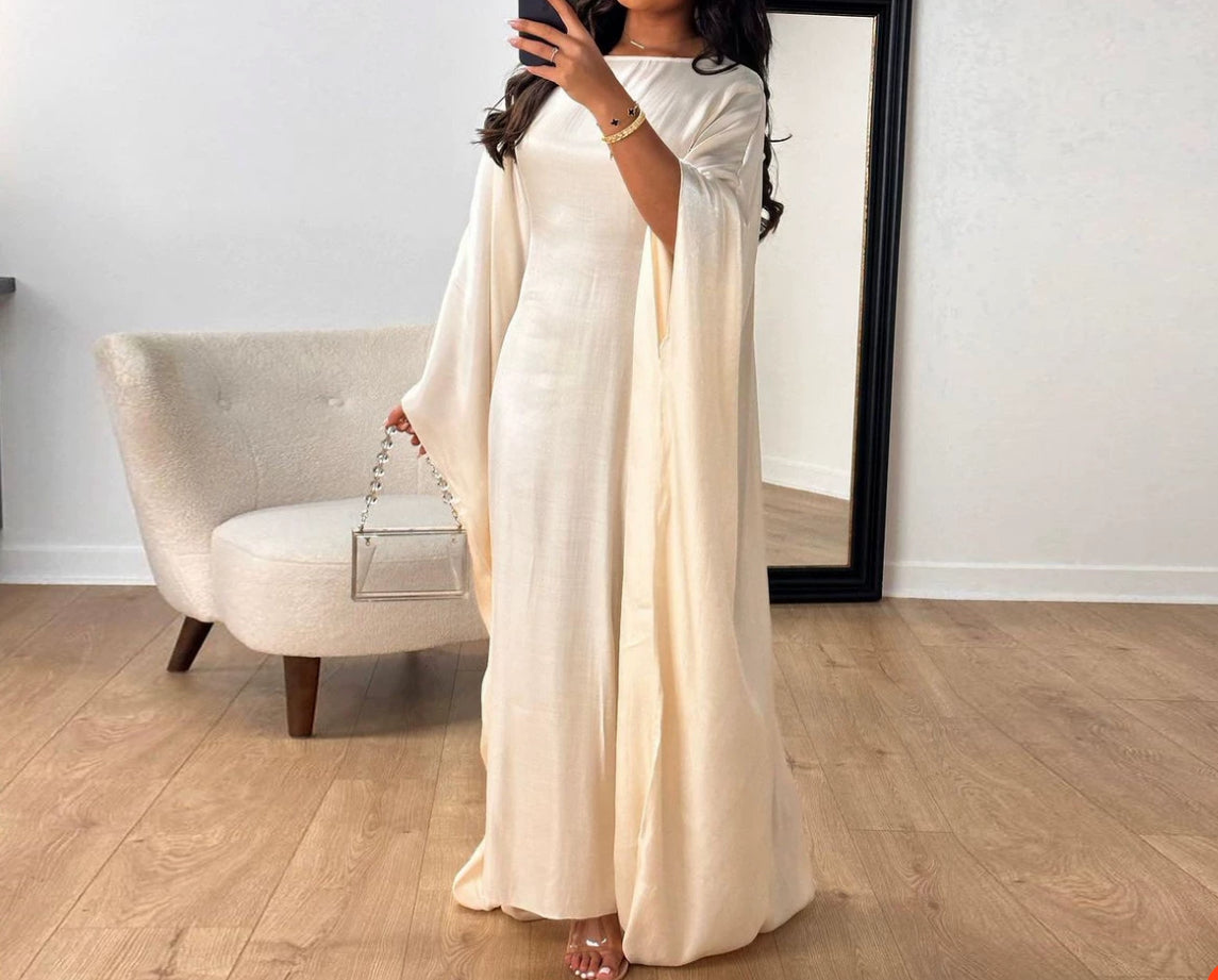 Shimmer satin butterfly abaya with fitted waist