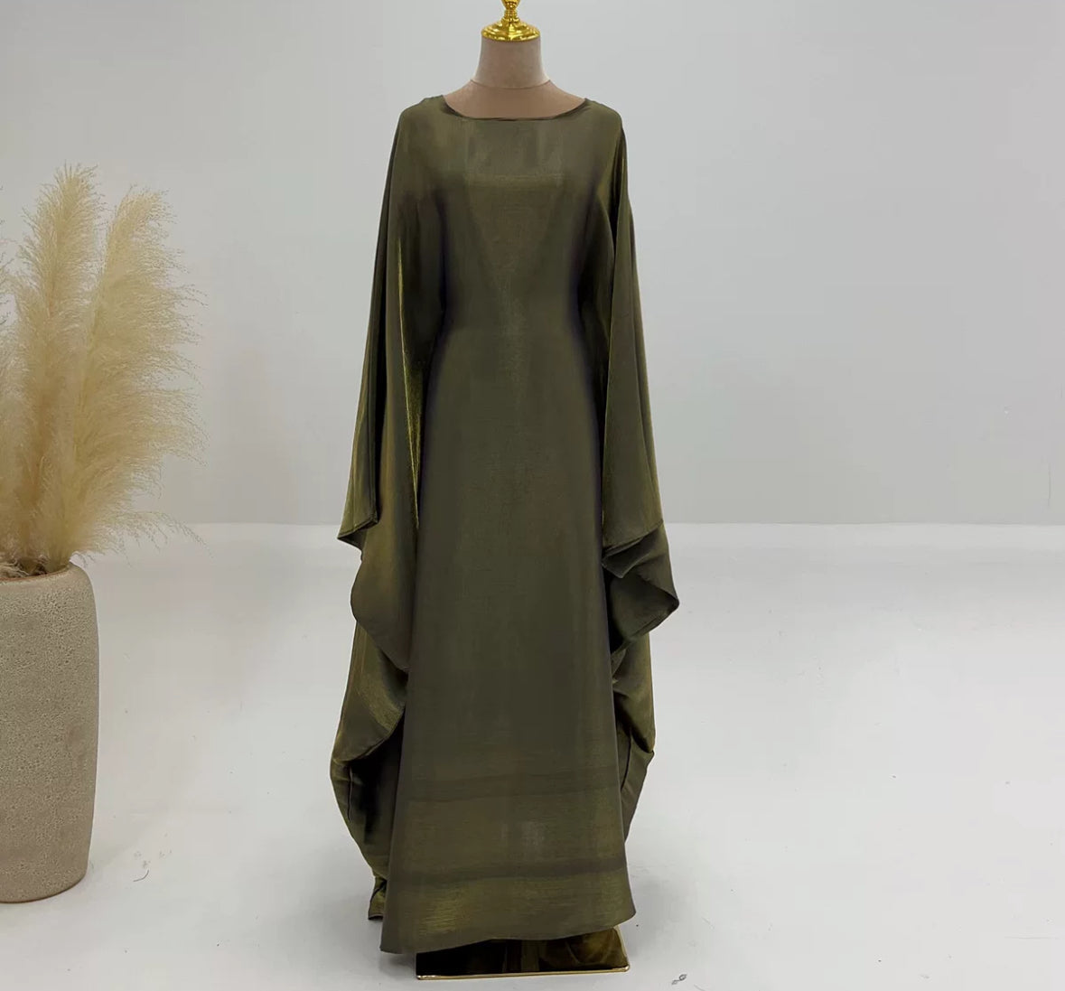 Shimmer satin butterfly abaya with fitted waist