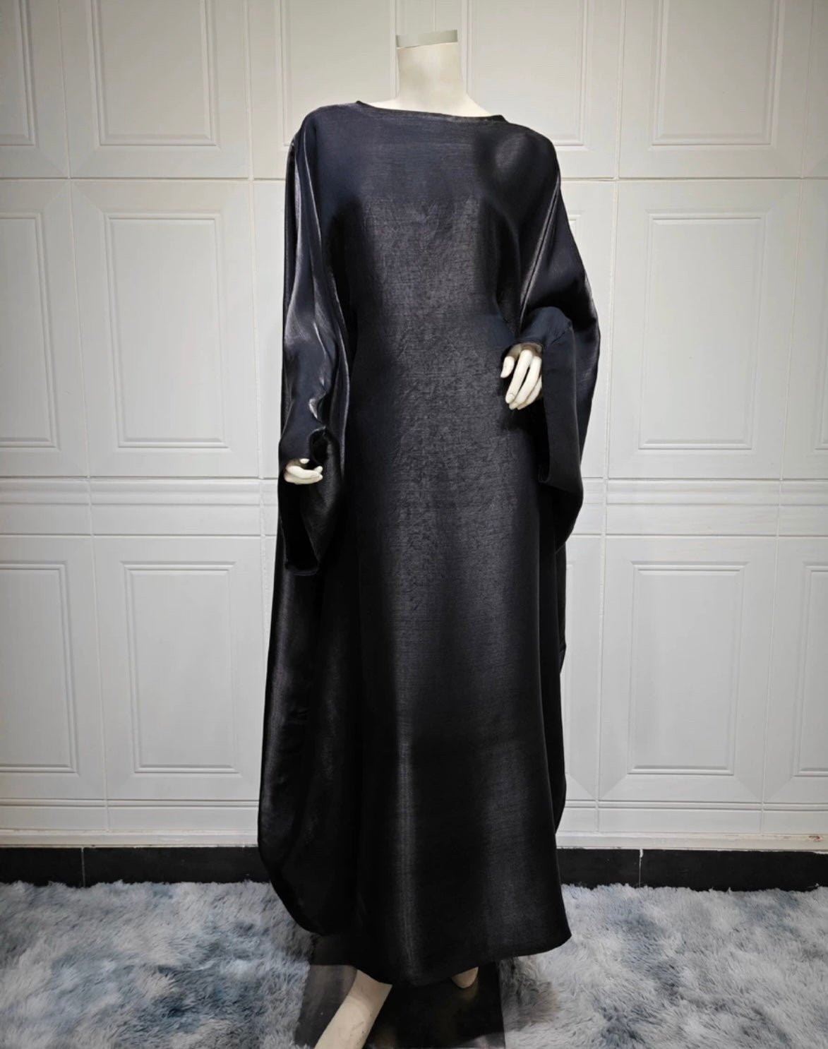 Shimmer satin butterfly abaya with fitted waist