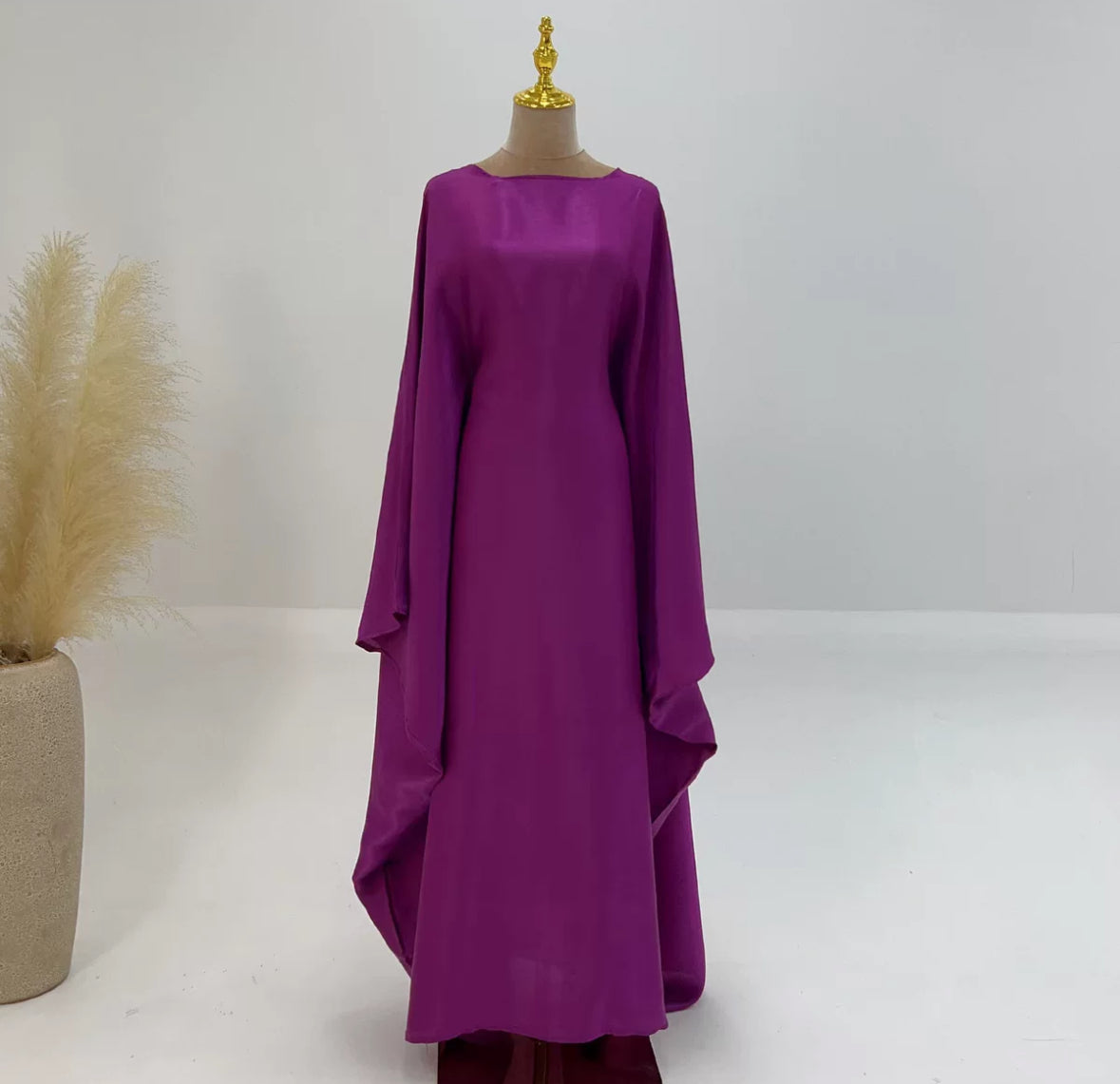 Shimmer satin butterfly abaya with fitted waist