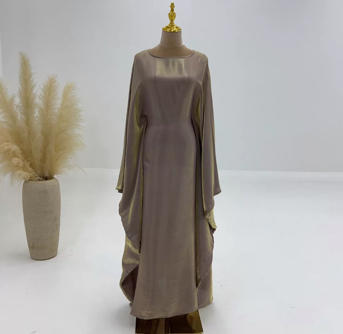 Shimmer satin butterfly abaya with fitted waist