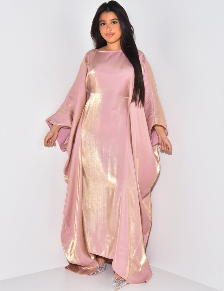 Shimmer satin butterfly abaya with fitted waist