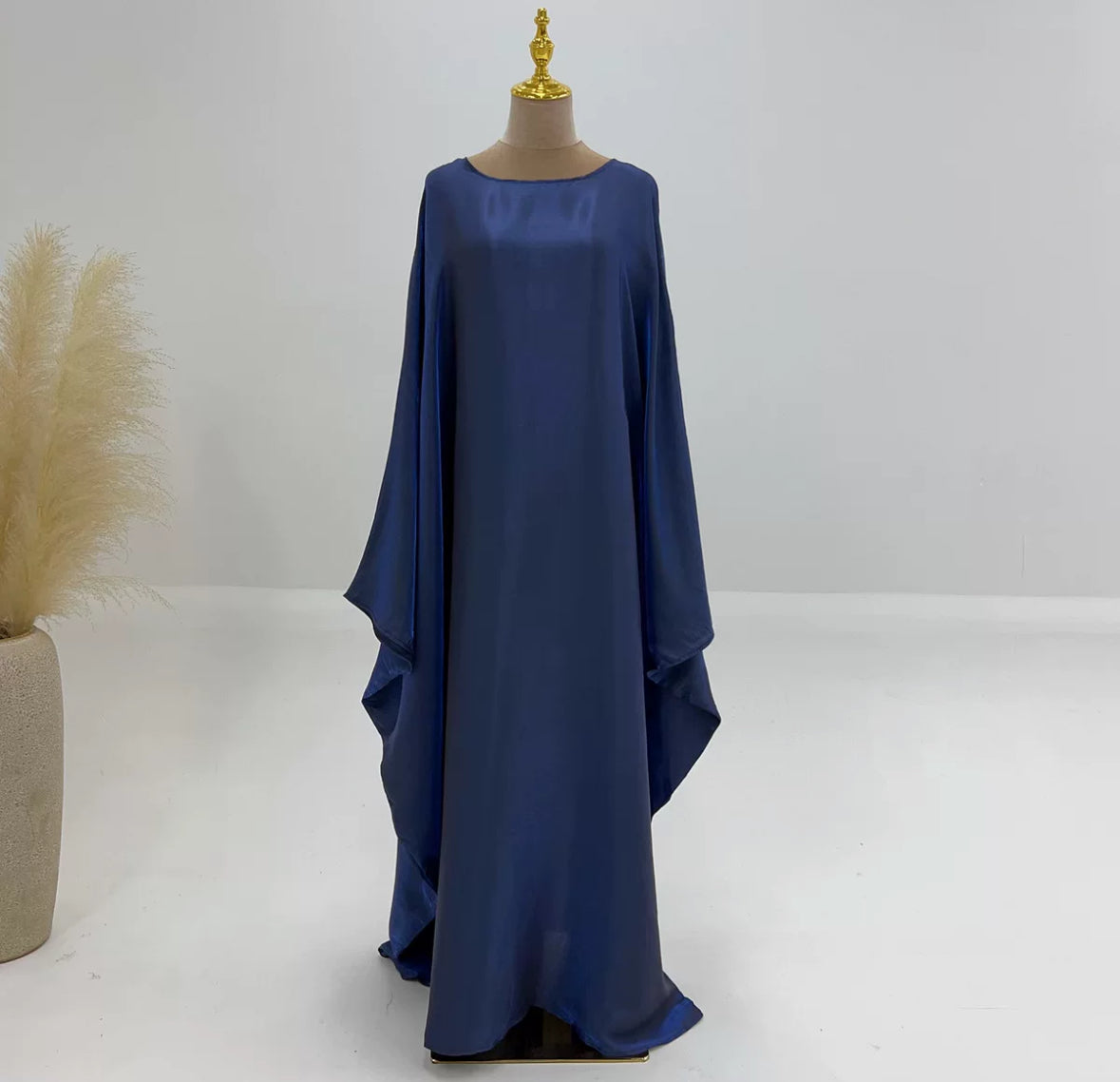 Shimmer satin butterfly abaya with fitted waist