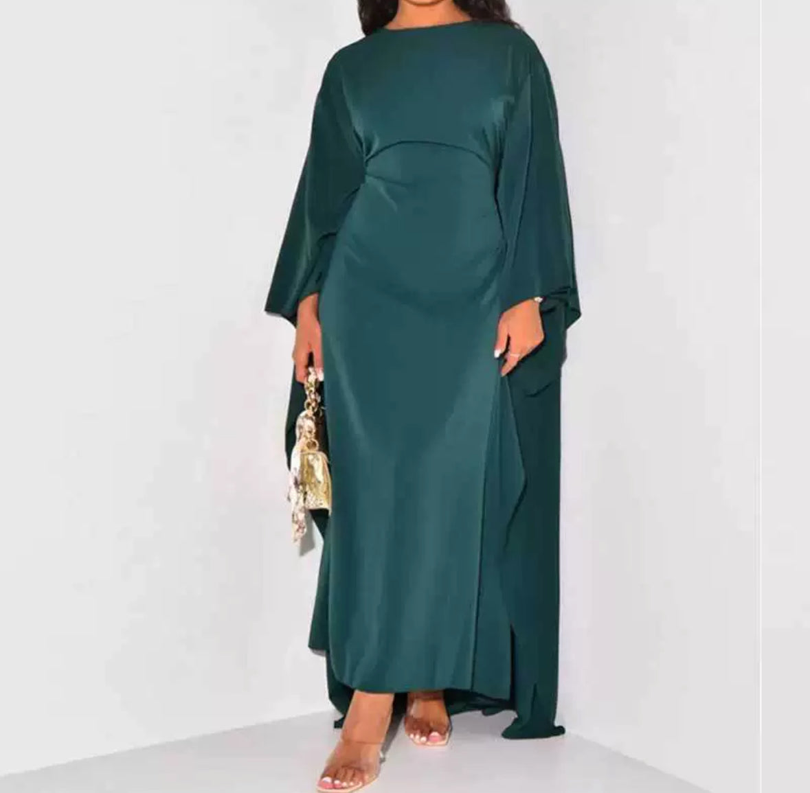 Satin butterfly abaya with fitted waist