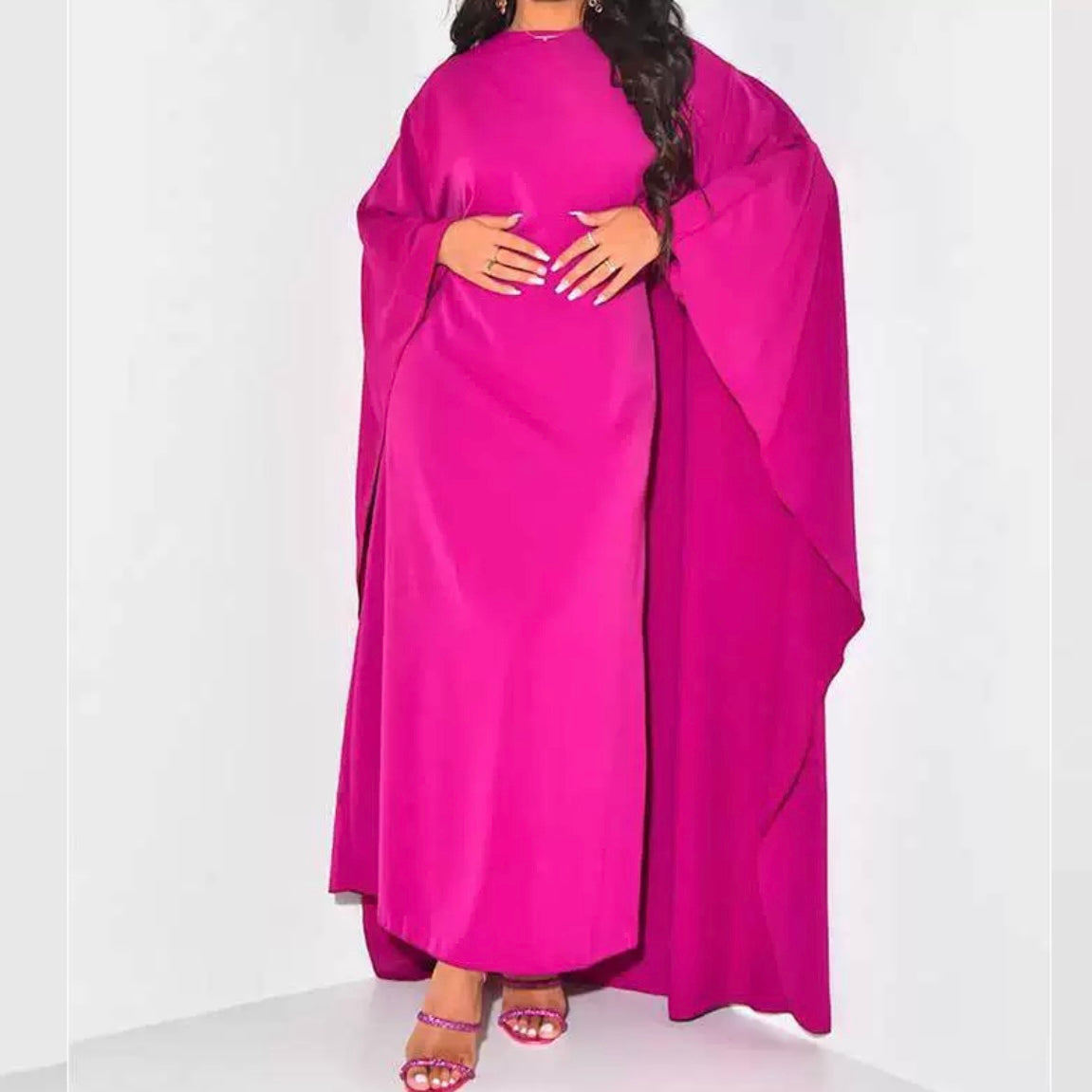 Satin butterfly abaya with fitted waist