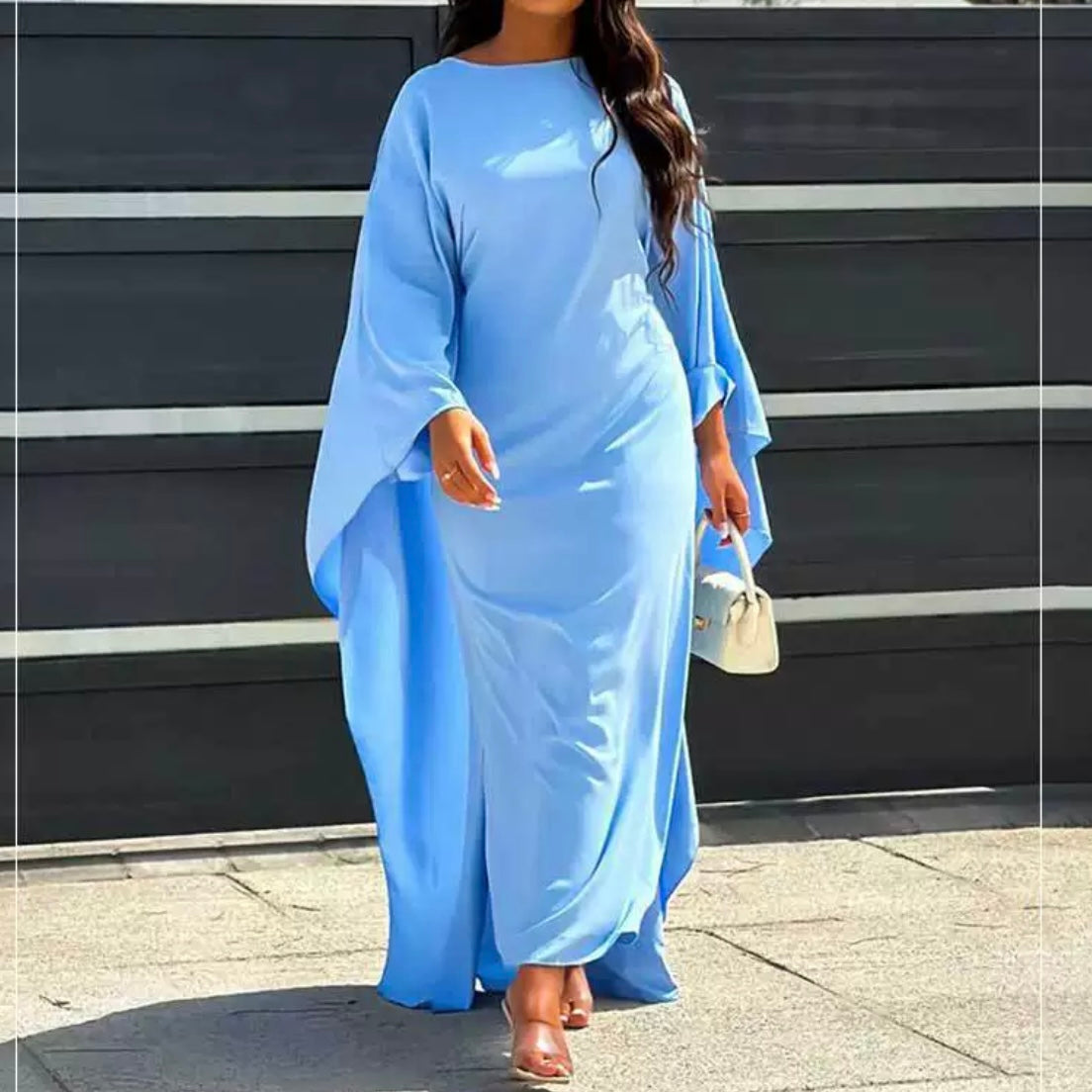 Satin butterfly abaya with fitted waist