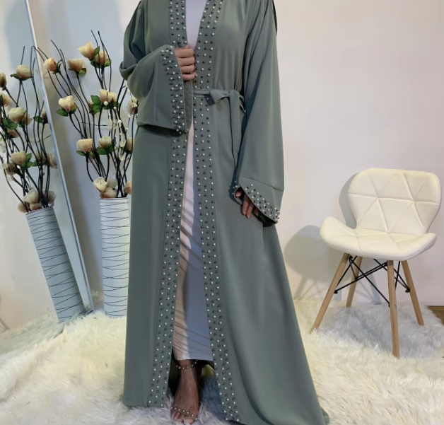 Flared abaya with pearls