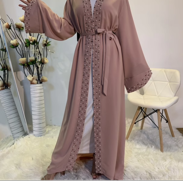 Flared abaya with pearls